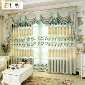 

DIHIN HOME Luxury European Embroidered Green Curtains For Living Room Window Treatment Valance For Bedroom