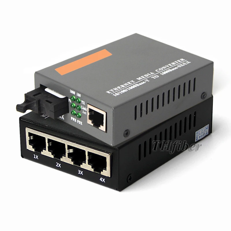 Гигабитный волоконно оптический медиа конвертер 10/100 Мбит/с 1 RJ45 SC 4 * трансивер
