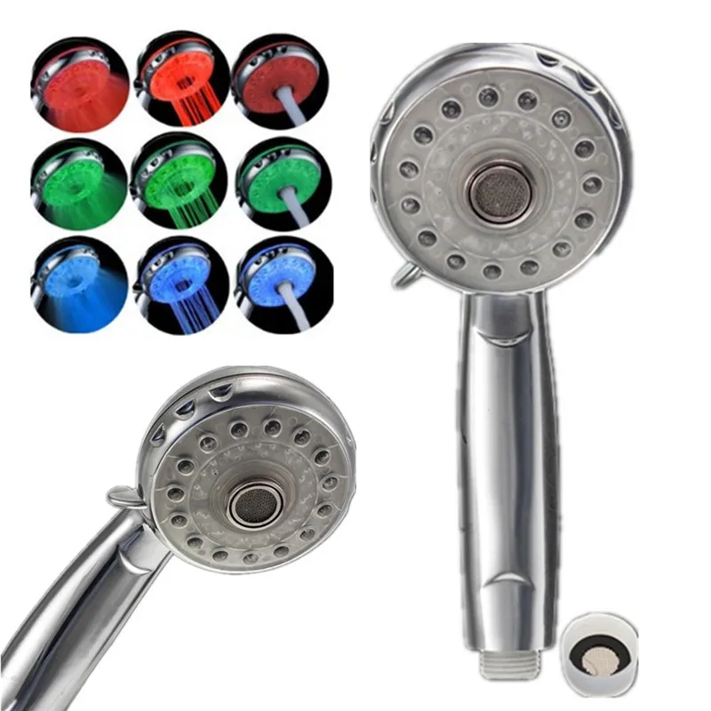Online Niedrigsten Preis Einstellbare 3 Modus 3 Farbe LED Dusche Kopf Temperatur Sensor RGB Bad Sprinkler Badezimmer Produkt