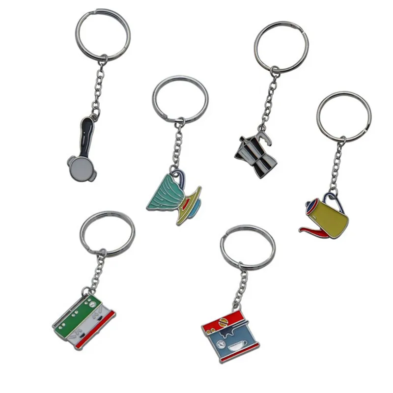 

Free Shipping Cartoon Cute Hand Rush Mocha Pot Filter Cup Coffee machine Metal Key Chains Charm Pendant Jewelry Wholesale