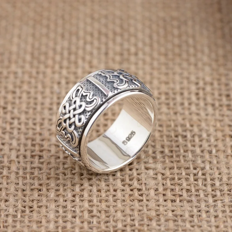 Handmade 100 925 Silver Tibetan Endless Knot Spinning Ring 925