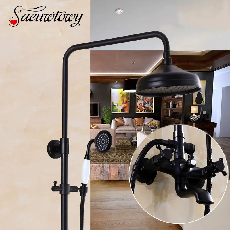 

Ceramic Handheld Shower head ORB Finished Wall Mounted Shower Combo Set Cold and Hot Shower Mixer Tap Bathroom Shower Faucet
