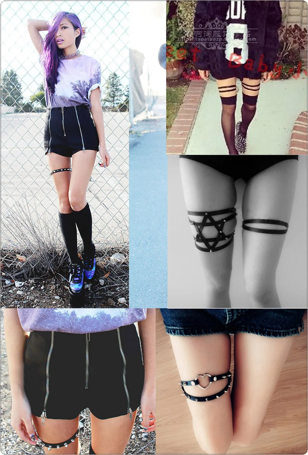 

Sexy Women Lady Handmade Punk Rock Goth Single Row Elastic Adjustable Garter Belt Leg Ring Clothing Accessory