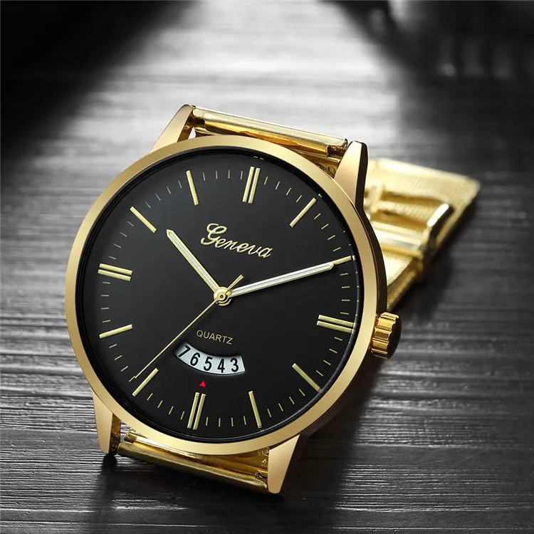 

Geneva Gold Watch Luxury Business Men Watches Stainless Steel Watches Men Date Quartz Wristwatch Man Clock relogio masculino