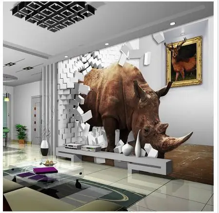 

Custom 3d wallpaper Rhino 3 d TV setting wall paper creative space brick wall decoration