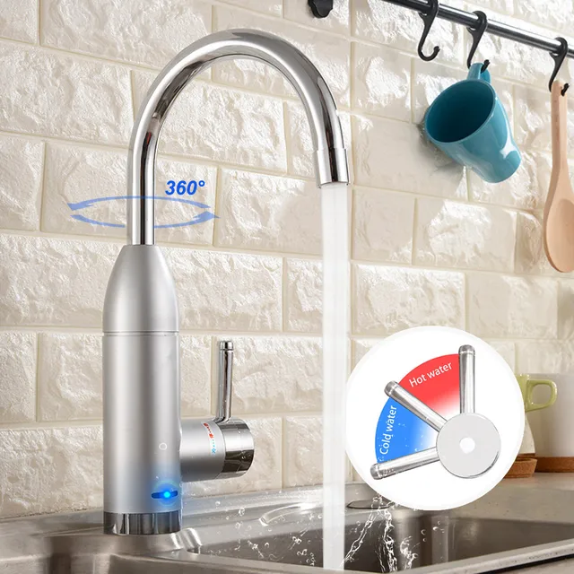 Electric Water Heater Faucet Hot Cold Mixer Faucet 360 Degree Adjustable Kitchen Instant Heating Tap Water Heater with LED