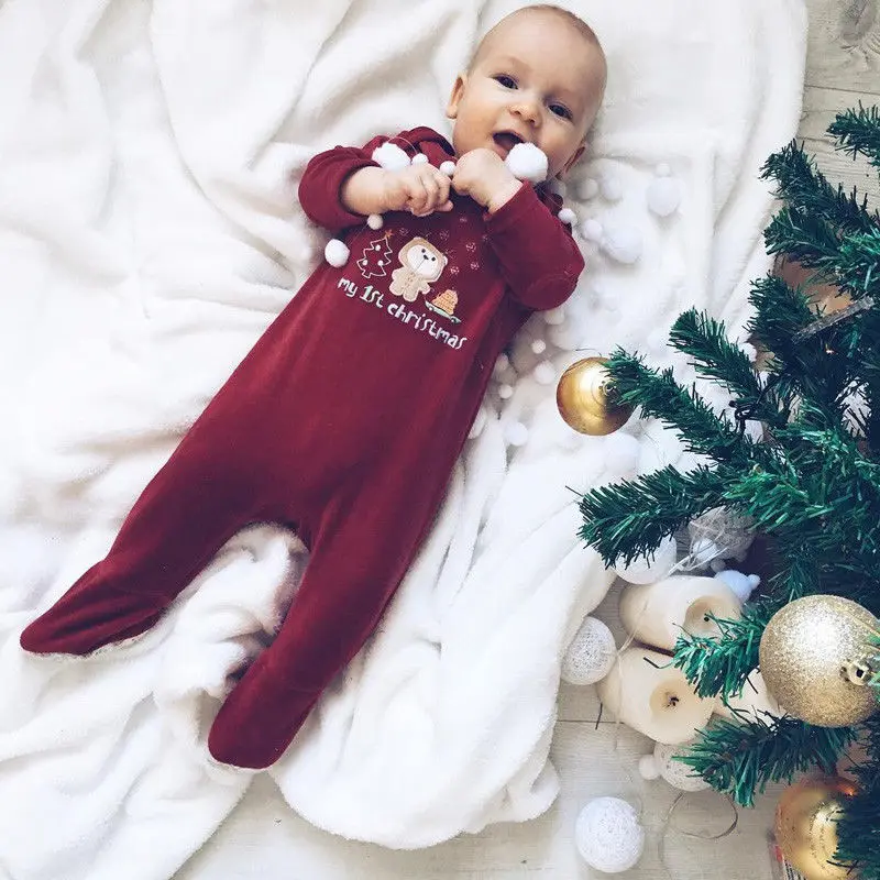 Emmababy 0-12 м для новорожденных Рождество маленьких Комбинезоны для малышек даже футы хлопок цельный детская одежда длинные рукав Комбинезоны