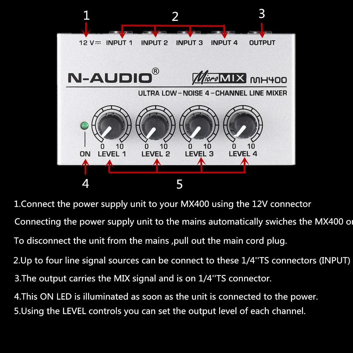 Портативный MX400 Micromix низкий голос 4 канала моно линия Студия аудио микшер США 12 В Электрический инструмент Запчасти и аксессуары