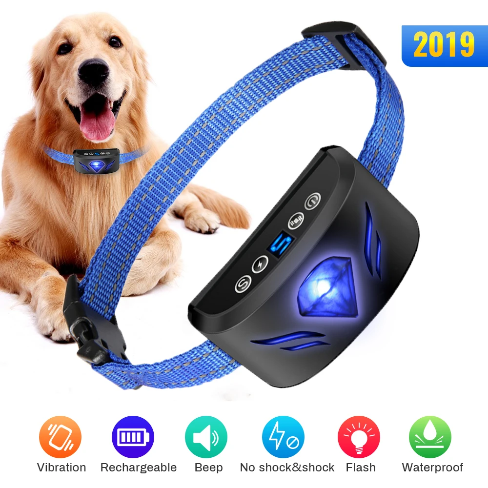 

Pet Dog Rechargeable Anti Bark Collar Control Train Waterproof Stop Barking Dog Ultrasonic Training Vibration Collars