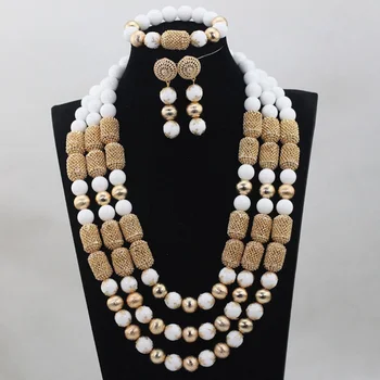 

African White Beads Jewelry Sets Quality New Accessories Necklace Jewelry Set 2017 New WD907