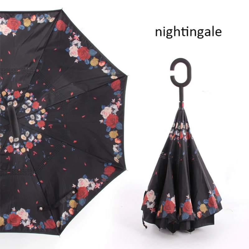 Обратный зонтик, перевернутый, анти-УФ зонтик, мужские зонты с ручкой, ветрозащитный, для женщин, защита от солнца и дождя, invertido Paraguas Parapluie - Цвет: nightingale
