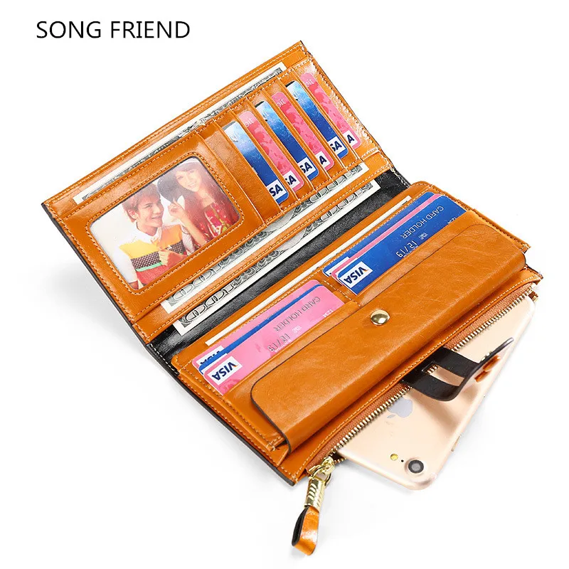 SONG FRIEND2019RFID женский кожаный длинный стильный кошелек Европейская и американская ручная сумка большой емкости масло воск кожаный кошелек