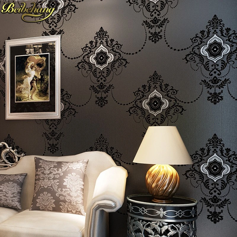 beibehang 3D embosse wallpaper Continental Damascus Black White wall paper Wallcovering Damascus Bedroom 3d Papel De Parede Roll fashion creative stationery retro continental 0 5mm black gel pen feather free shipping