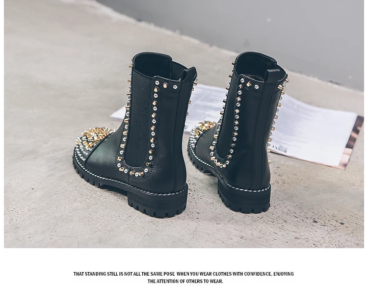 Женские ботинки с заклепками; Botines; зимняя обувь для подиума; женские мотоциклетные ботильоны; фирменный дизайн; Zapatos Botas Mujer