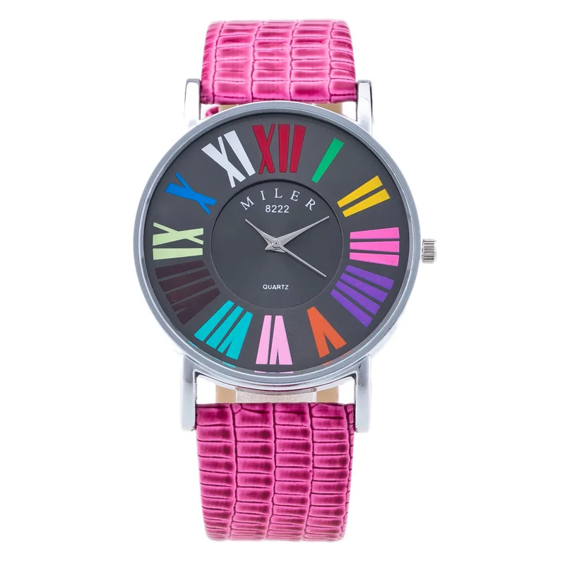 Fashion Brand Quartz Lady Watch Large Dial Colorful Roman Numeral Number Watch Women Girl Kids