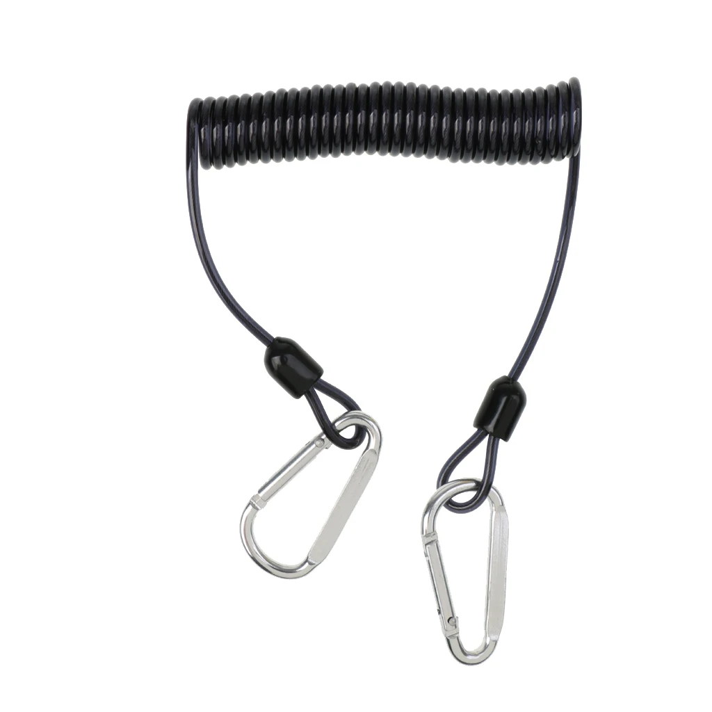Heavy Duty Stretch Bungee Steel Wire Safety Coiled Lanyard with 2 Carabiner Keychain Clips for Reels Torch Camera Tools|Маски для