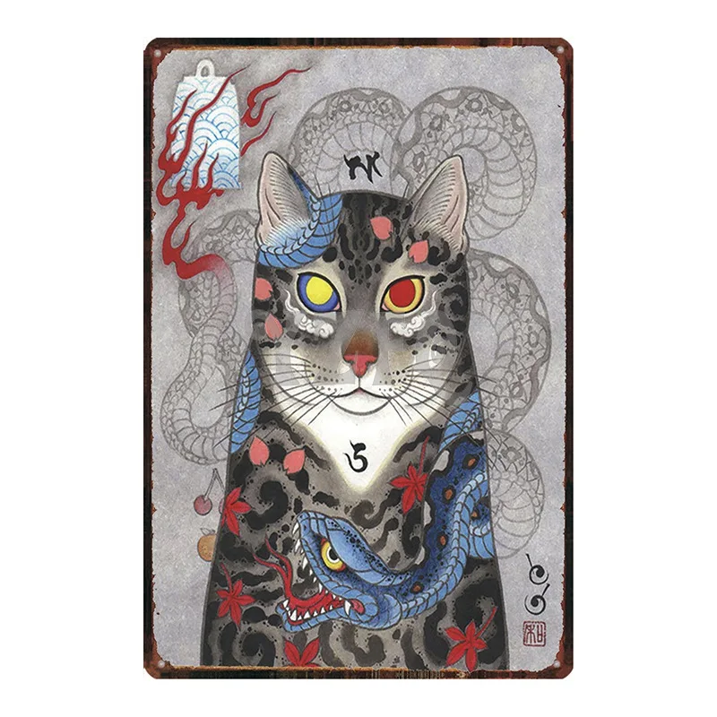 Японский ukiyoe кошачий знак для домашнего животного металлическая жестяная