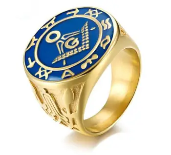 

Newest Design Free Mason Rings Vintage Blue Gold Freemason Titanium Ring Masonic Rings for Men's Jewellry Accessory 10pcs/lot