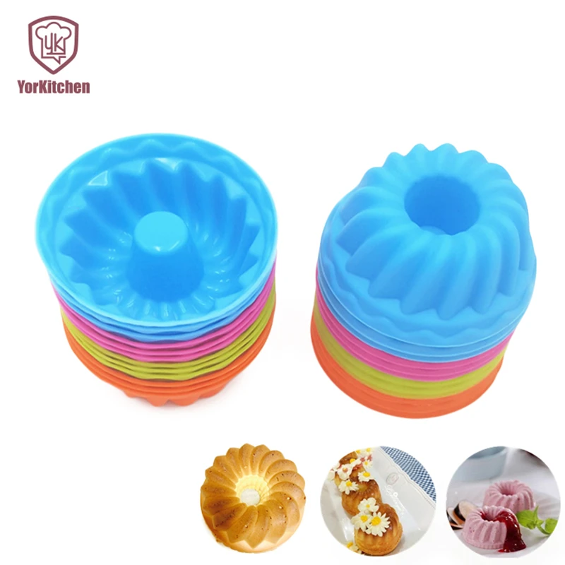 

Free Shipping 12pcs Silicone Food Grade DIY Round Muffin Cupcake Small Cake Mold Mini Muffinformen