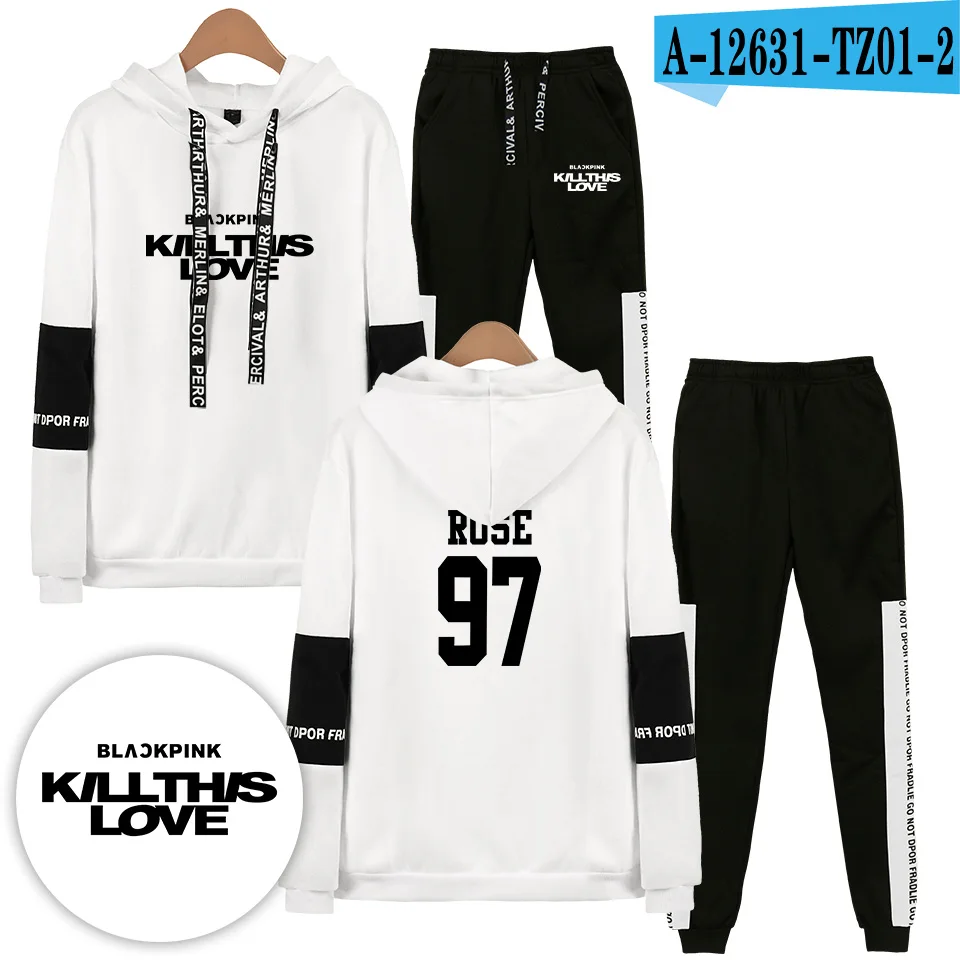 VAGROVSY черный розовый KILLTHISLOVE Kpop Новейший Альбом Толстовка комплект из двух предметов для женщин и мужчин флисовый пуловер Толстовка+ спортивные штаны костюм - Цвет: White 97 ROSE