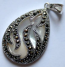 Plata de Ley 925 Concha blanca Natural incrustaciones de marcasita colgante lágrima 30x20MM(China)