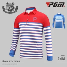 Pgm/Одежда для гольфа рубашка с длинными рукавами для мальчиков осенне-зимние рубашки в полоску Детские тренировочные топы со стоячим воротником, AA51877