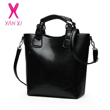 

YANXI Hot Sale Women Casual Handbags High Quality Oil Wax Leather Female Shoulder Bag Designer Ladies Vintage Crossbody Bags Big