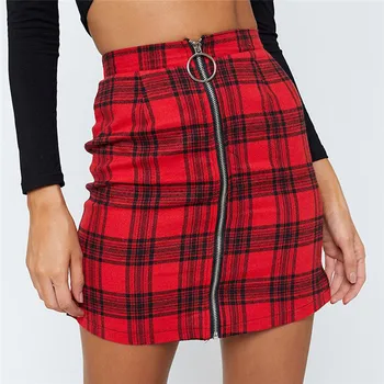 

Women Girls Pencil Empire Plaid Skirts Drop Ship Woman Office Lady Intellectual Sexy Metal Ring Zipper Bag Hip Tight Skirt