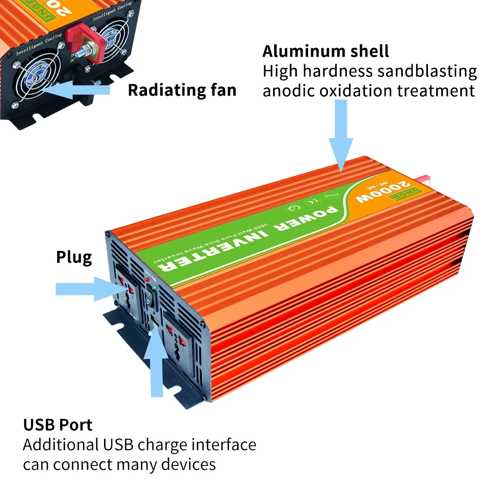 300 Вт/500 Вт/600 Вт/800 Вт/1000 Вт/2000 Вт непрерывный чистый синусоидальный инвертор высокой частоты скачок пиковой мощности Вт Инвертор питания USB порт