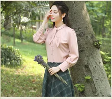 2016 Autumn Women Blouse shirt Elegant Vintage Retro White Long sleeveTie Collar Basic Blusa Top