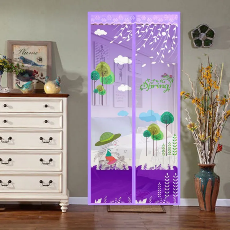 

Anti Mosquito Magnetic Screen Door Mesh Curtain Cartoon Pattern Printed Magnetic Buckles Strips Automatically Shut Mesh Curtains