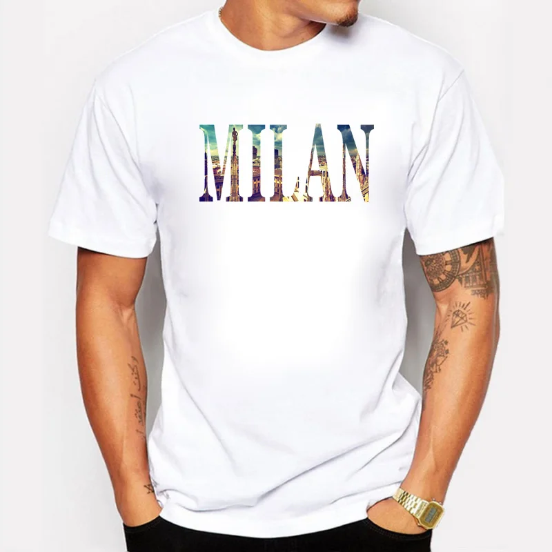 Брендовая одежда мужская футболка Международная мода столица Милан город дизайн принты Фитнес хип хоп мужские футболки camiseta