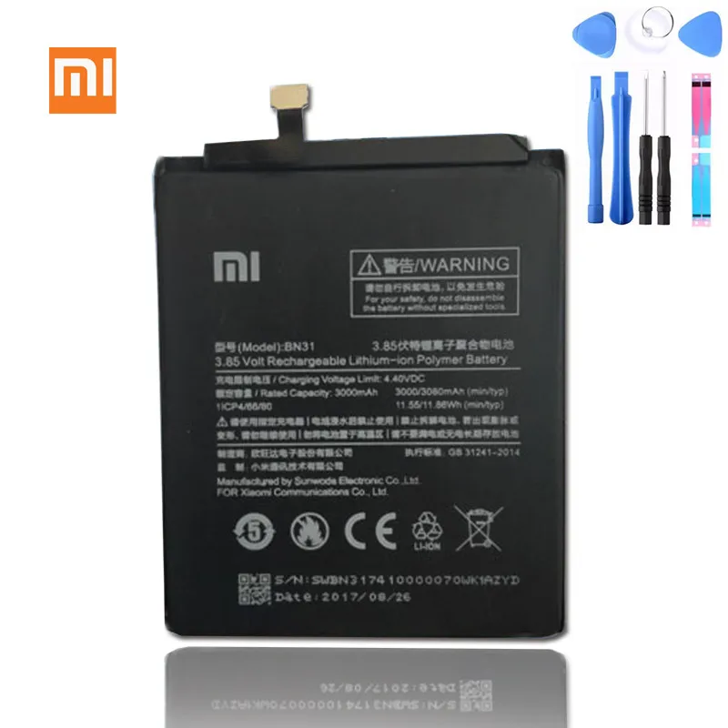 Для Xiaomi mi 5X mi 5X Red mi Note 5A/Pro mi A1 Red mi Y1 Lite S2 3000mAh батареи Xiao mi аккумулятор для телефона BN31+ Инструменты