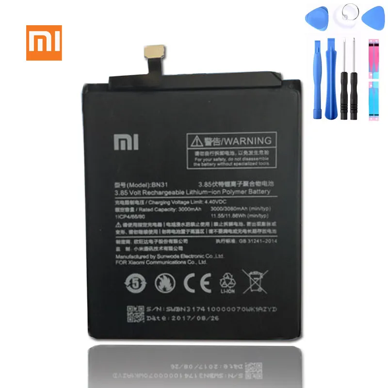 

for Xiaomi Mi 5X Mi5X Redmi Note 5A / Pro Mi A1 Redmi Y1 Lite S2 3000mAh Batteries Xiao Mi Original Phone Battery BN31 + Tools