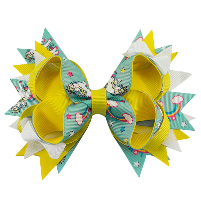 5 Inch The material Unicorn Print Cartoon Hair Bows Girls women Headwear Handmade Boutique Hair Accessories Childrens Hairpins - Цвет: Цвет: желтый
