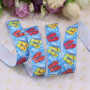 

15mm thermal transfer printing fold over elastic, slipper pattern foe elastic for summer hair ties hair bands