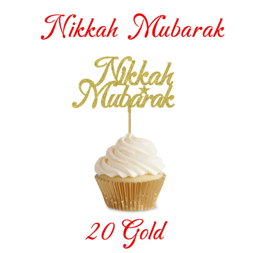 20 шт 3x5 дюймов Eid украшения для кексов Nikkah Mubarak Eid Mubarak Hajj Mubarak Umrah Mubarak украшения для кексов для Eid al-Fitr украшения - Цвет: Nikkah Mubarak