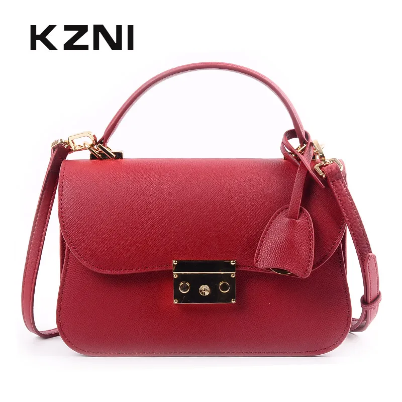 

KZNI Real Leather Tote Bag Cross Shoulder Bags Women Genuine Leather Handbags Female High Quality Femmes Sac Pochette 9141
