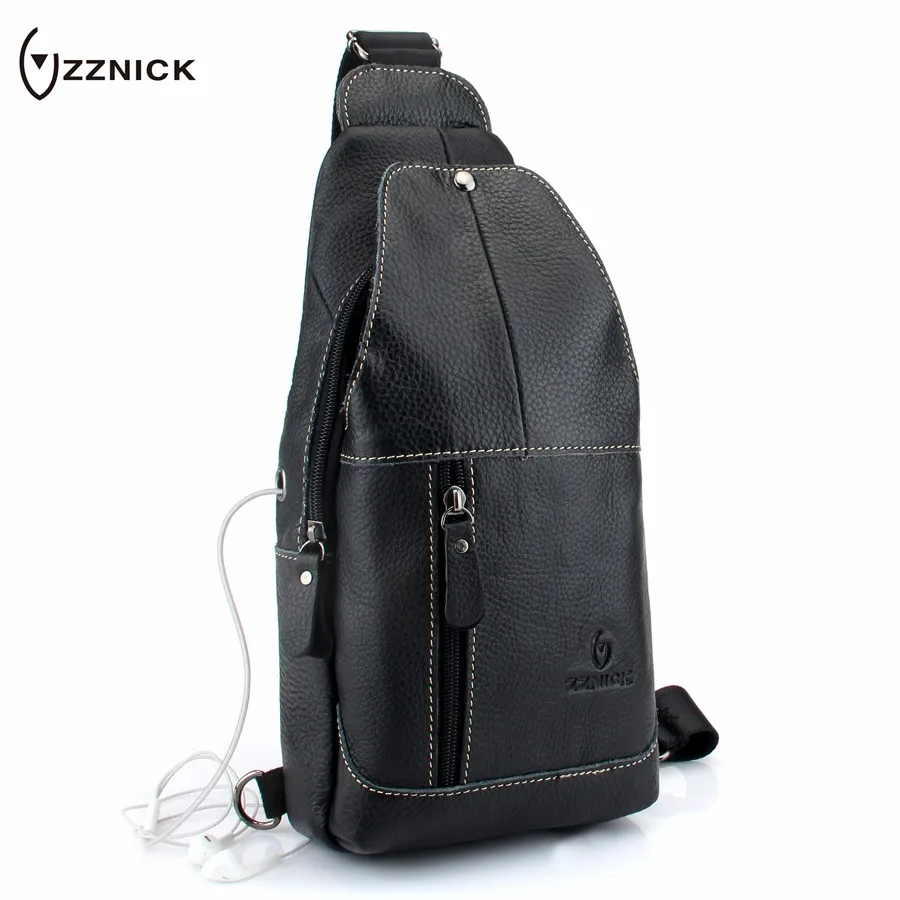 

ZZNICK Men's Chest Bag Genuine Leather Single Messenger Bags Travel Crossbody Casual Vintage Chest Rucksack Chest Shoulder Bags