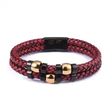 Дизайн, многослойный Плетеный браслет ручной работы из натуральной кожи и браслет для мужчин, нержавеющая сталь, магнитная застежка, модный браслет