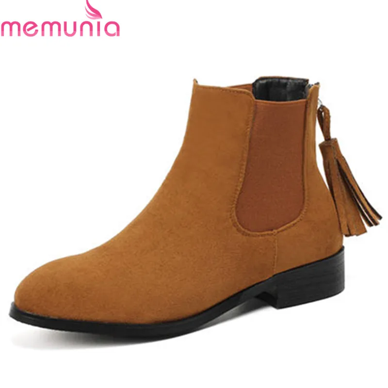 

MEMUNIA 2018 new fashion ankle boots women flock autumn winter boots simple zipper comfortable square heels shoes woman