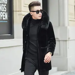 2019 новый мужской Тренч Роскошный Лисий Мех воротники теплые длинные пальто мужские однобортные деловые повседневные пальто Мужская