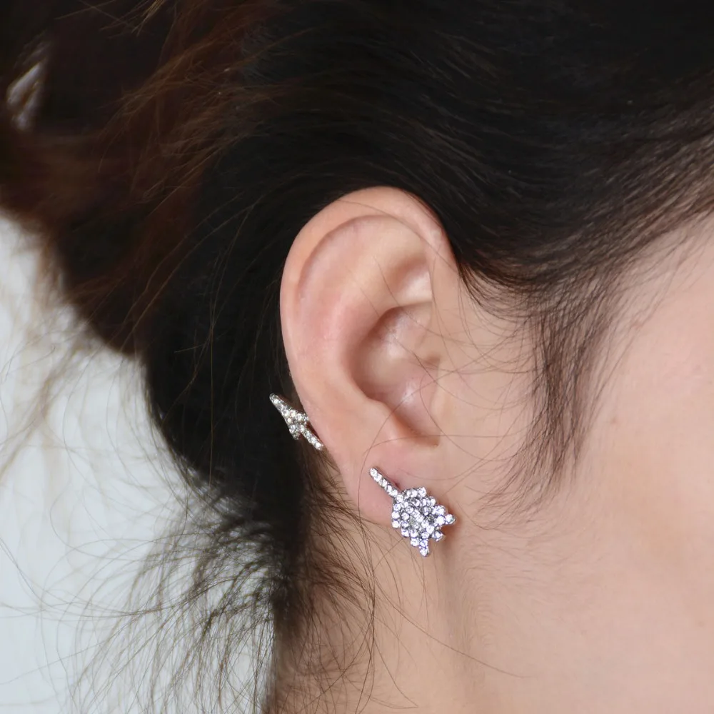 

1PC Personality Fashion Jewelry Silver Full Crystal Rhinestone Lover Arrow Stud Earrings Wholesale Couple Front Back Ear Brincos
