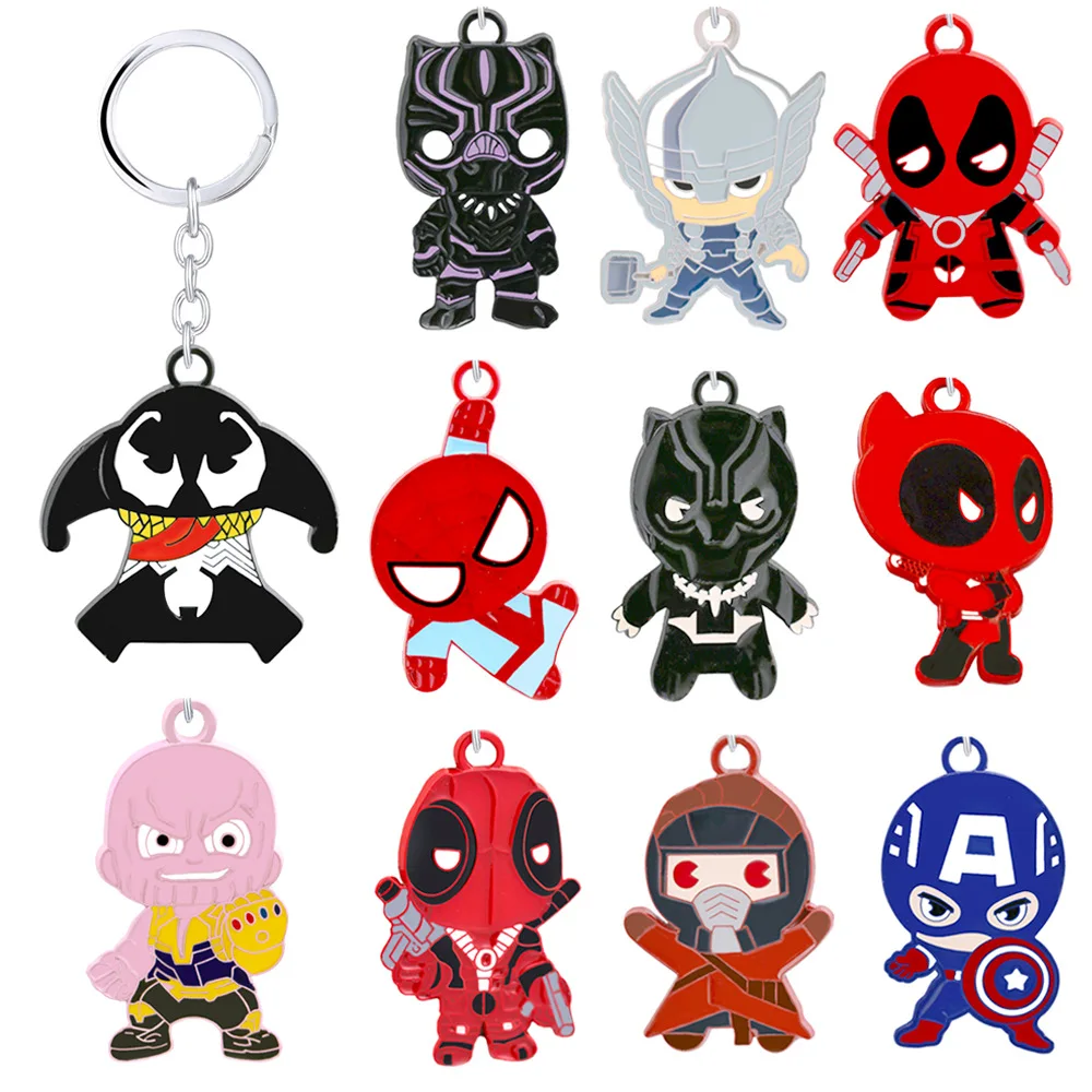 

Marvel Avengers Captain America Keychain Thanos Spider-man Thor Deadpool Venom Star-Lord Black Panther Keyrings Pendants Figure