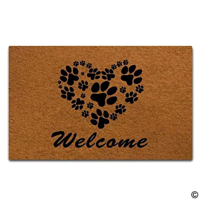 Funny Floor Mat Heart Shaped Paws Welcome Door Mat With Non Slip