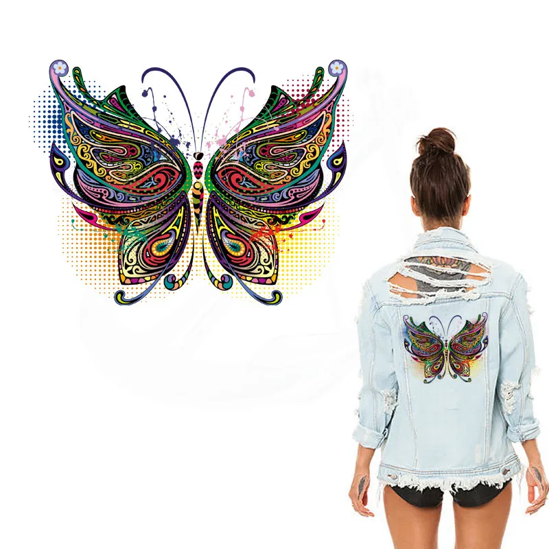 

New Multicolor butterfly stickers 26*19.7 cm iron on patches DIY patch on clothes jacket thermal transfer