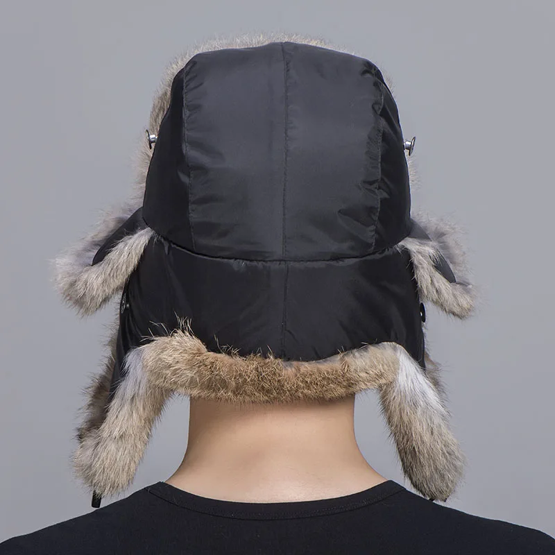 rabbit fur trapper hat tan black 1