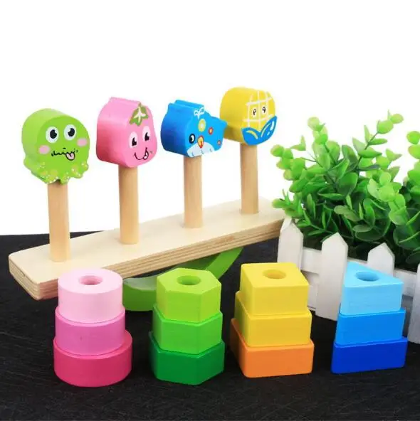 Деревянная головоломка-балансир рукав игрушка цвет обучение маленьких детей животных фрукты раннего образования строительные блоки