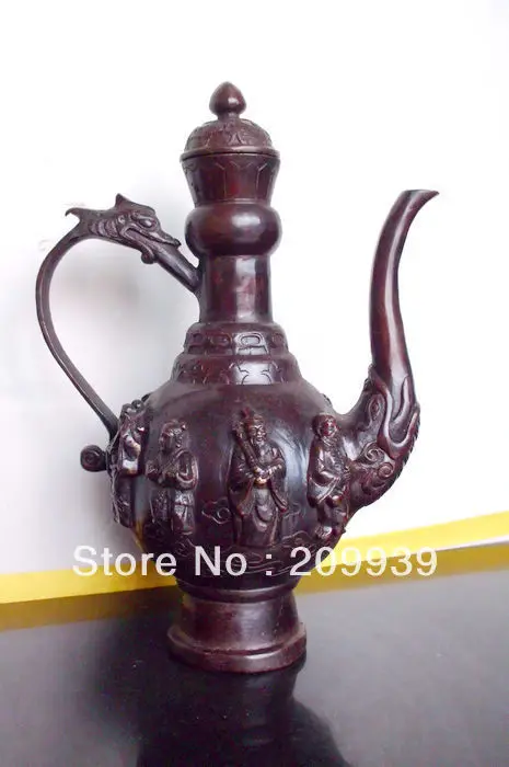 

00690 Tibetan buddhist EXQUISITE The eight immortals statue bronze butter Teapot