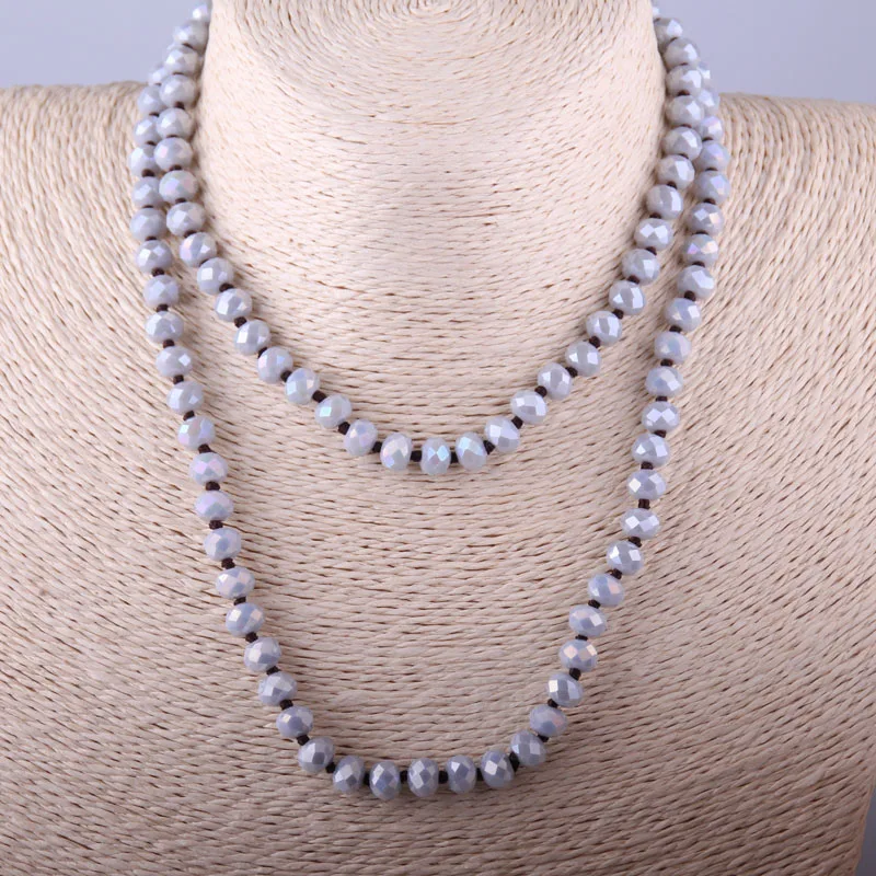 Bohemian Jewelry Knotted Long Blush Crystal Necklace